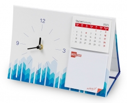 Kalendarz biurkowy z zegarem i notesem samoprzylepnym
